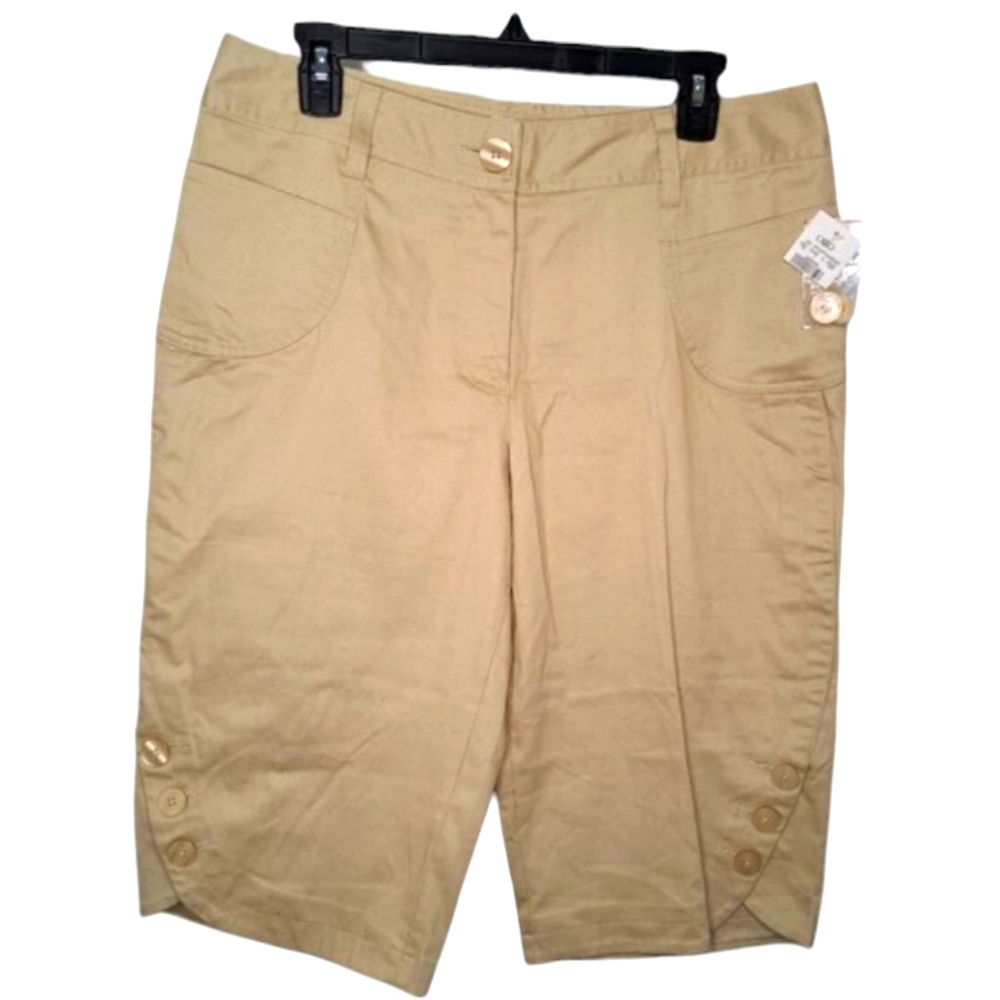 NEW Cato Khaki Bermuda Shorts with Button Hems Plus Size 16